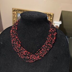 Elegant Red and Black Seed Bead Necklace